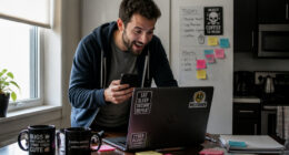 Remote cybersecurity analyst working from home monitoring cybersecurity threats and network security alerts.