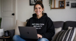 Information security analyst working remotely from home protecting business systems and sensitive information.