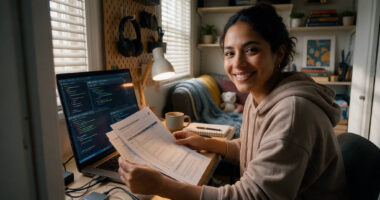 Remote vulnerability analyst working from home identifying and prioritizing cybersecurity vulnerabilities.